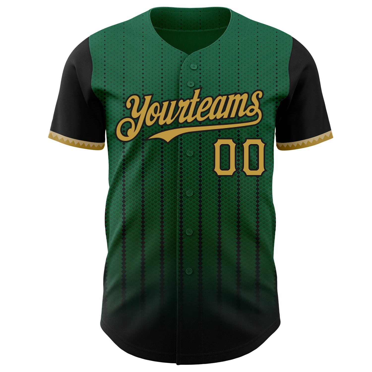 Custom Kelly Green Old Gold-Black 3D Pattern Design Gradient Geometric Shape Authentic Baseball Jersey