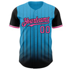 Custom Sky Blue Pink-Black 3D Pattern Design Gradient Geometric Shape Authentic Baseball Jersey