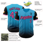 Custom Sky Blue Pink-Black 3D Pattern Design Gradient Geometric Shape Authentic Baseball Jersey