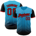 Custom Sky Blue Red-Black 3D Pattern Design Gradient Geometric Shape Authentic Baseball Jersey