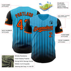 Custom Sky Blue Orange-Black 3D Pattern Design Gradient Geometric Shape Authentic Baseball Jersey