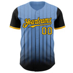 Custom Light Blue Gold-Black 3D Pattern Design Gradient Geometric Shape Authentic Baseball Jersey