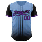 Custom Light Blue Purple-Black 3D Pattern Design Gradient Geometric Shape Authentic Baseball Jersey
