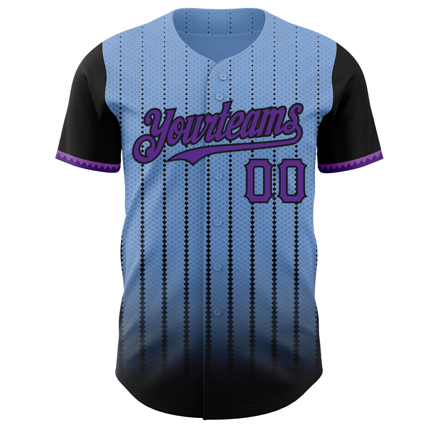 Custom Light Blue Purple-Black 3D Pattern Design Gradient Geometric Shape Authentic Baseball Jersey