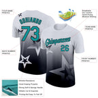 Custom White Teal-Black 3D Pattern Design Gradient Style Twinkle Star Performance T-Shirt
