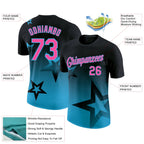 Custom Black Pink-Sky Blue 3D Pattern Design Gradient Style Twinkle Star Performance T-Shirt