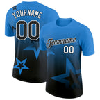 Custom Powder Blue Black-White 3D Pattern Design Gradient Style Twinkle Star Performance T-Shirt