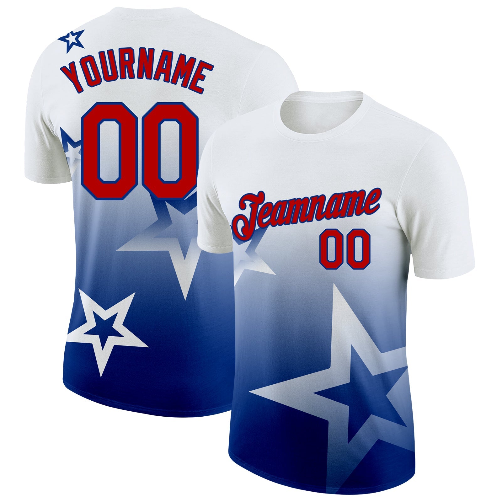 Custom White Red-Royal 3D Pattern Design Gradient Style Twinkle Star Performance T-Shirt