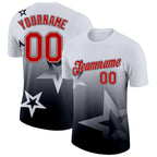 Custom White Red-Black 3D Pattern Design Gradient Style Twinkle Star Performance T-Shirt