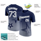Custom Navy Gray-White 3D Pattern Design Gradient Style Twinkle Star Performance T-Shirt
