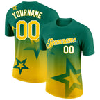 Custom Kelly Green Yellow-White 3D Pattern Design Gradient Style Twinkle Star Performance T-Shirt