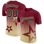 Custom Crimson Black-Cream 3D Pattern Design Gradient Style Twinkle Star Performance T-Shirt