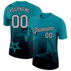 Custom Teal Gray-Black 3D Pattern Design Gradient Style Twinkle Star Performance T-Shirt