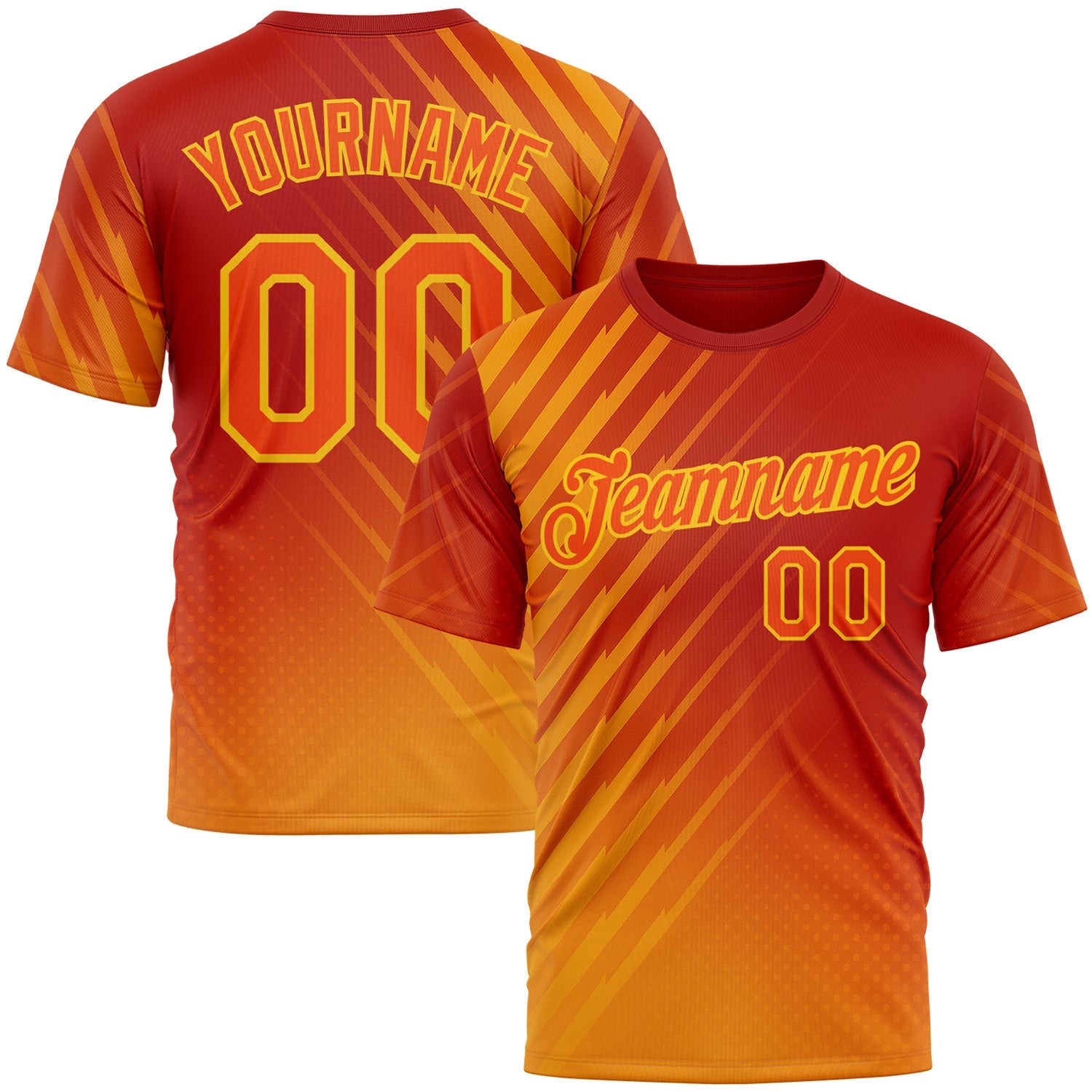 Custom Red Orange-Yellow 3D Pattern Design Spain Sportswear Performance T-Shirt