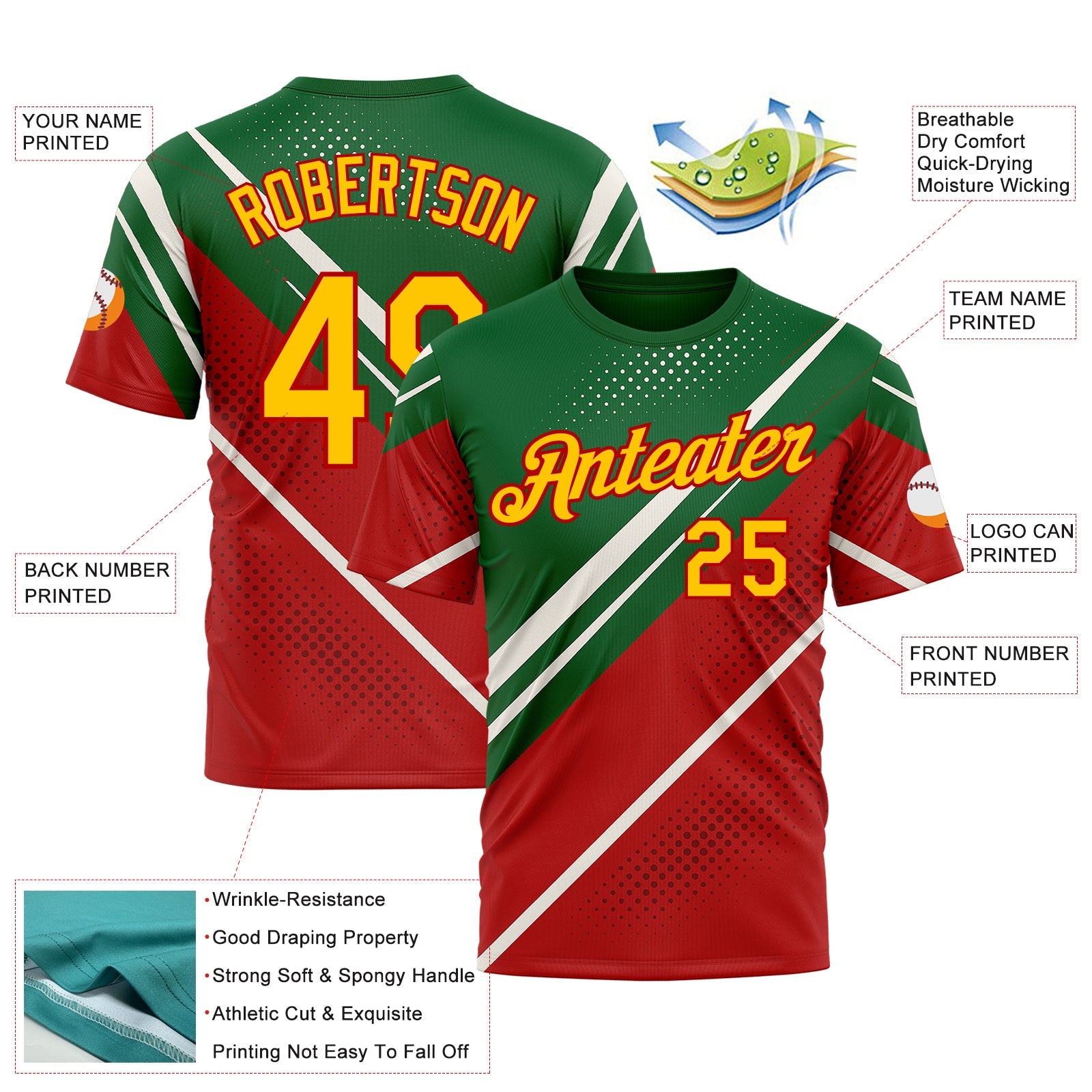 Custom Green Yellow Red-White 3D Pattern Design Mexico Africa Sportswear Performance T-Shirt