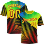 Custom Black Light Yellow Blue-Red 3D Pattern Design Neon Stripe Sportswear Performance T-Shirt