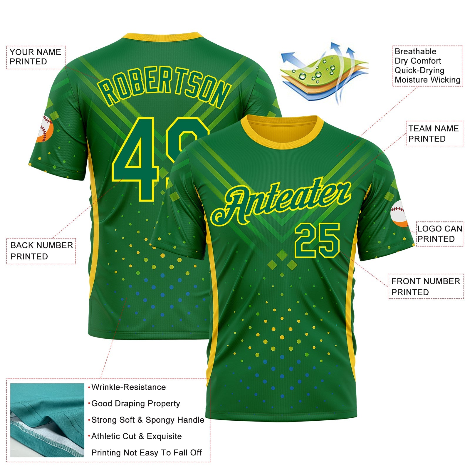 Custom Green Kelly Green-Light Yellow 3D Pattern Design Brazil Jamaica Sportswear Performance T-Shirt