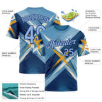 Custom Blue Light Blue-Navy 3D Pattern Design Geometric Shape Sportswear Performance T-Shirt