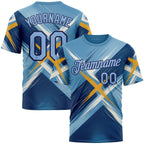 Custom Blue Light Blue-Navy 3D Pattern Design Geometric Shape Sportswear Performance T-Shirt