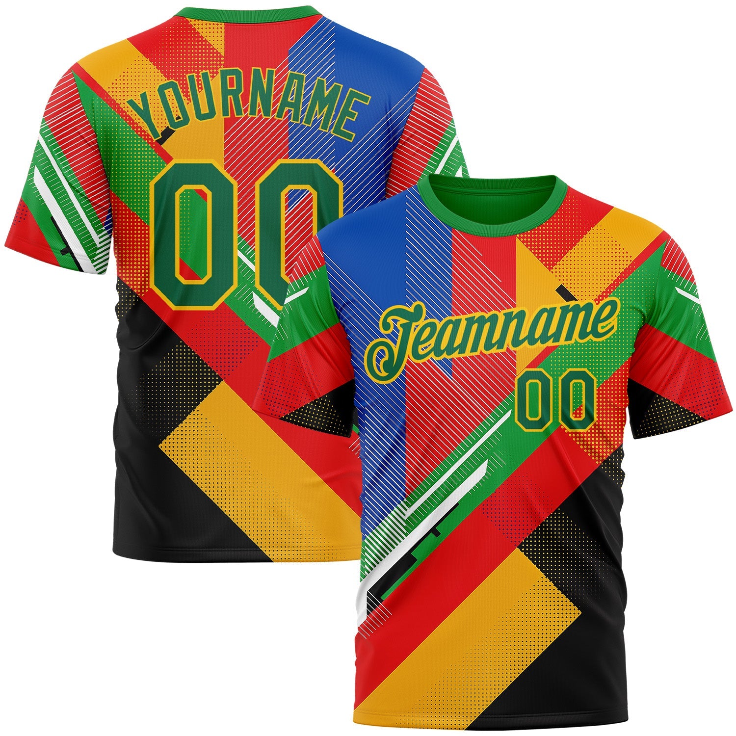 Custom Red Kelly Green Yellow Blue-Black 3D Pattern Design Africa Geometric Shape Sportswear Performance T-Shirt