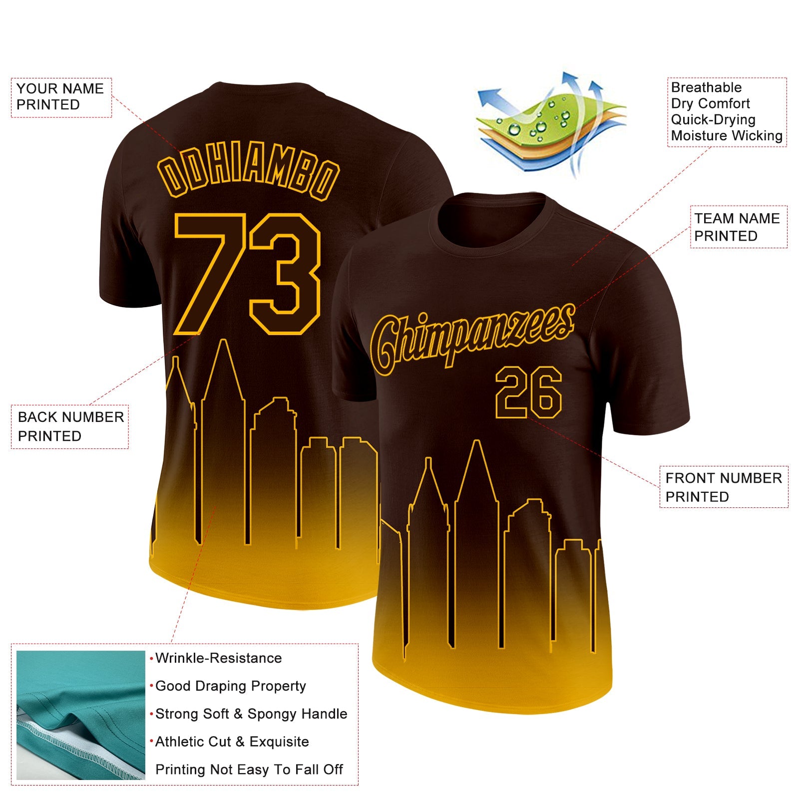 Custom Brown Gold 3D San Diego City Edition Fade Fashion Performance T-Shirt