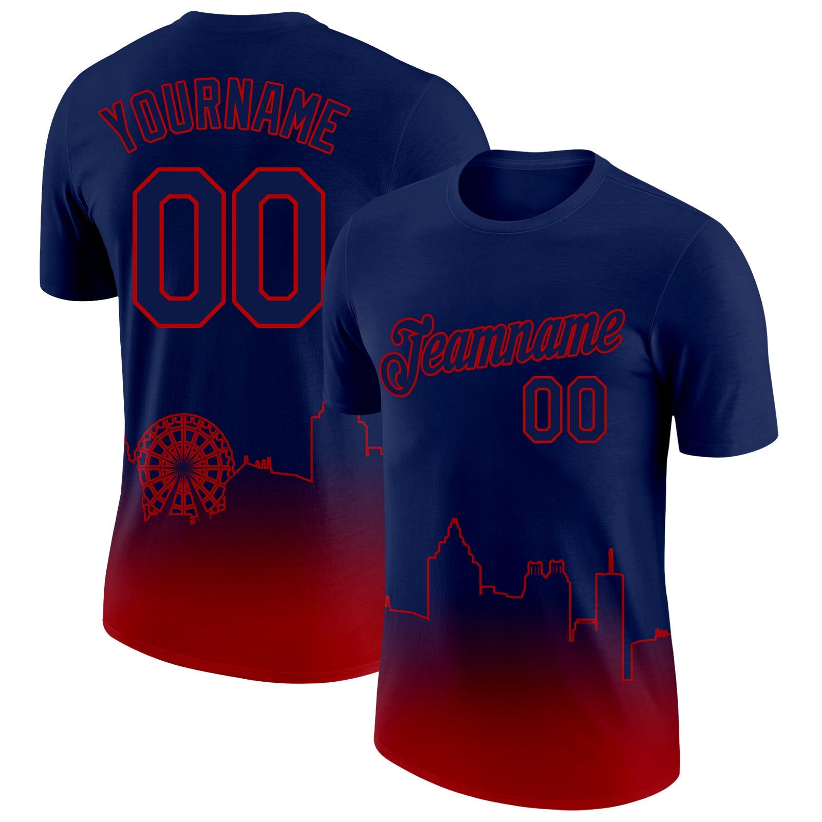 Custom Navy Red 3D Atlanta City Edition Fade Fashion Performance T-Shirt
