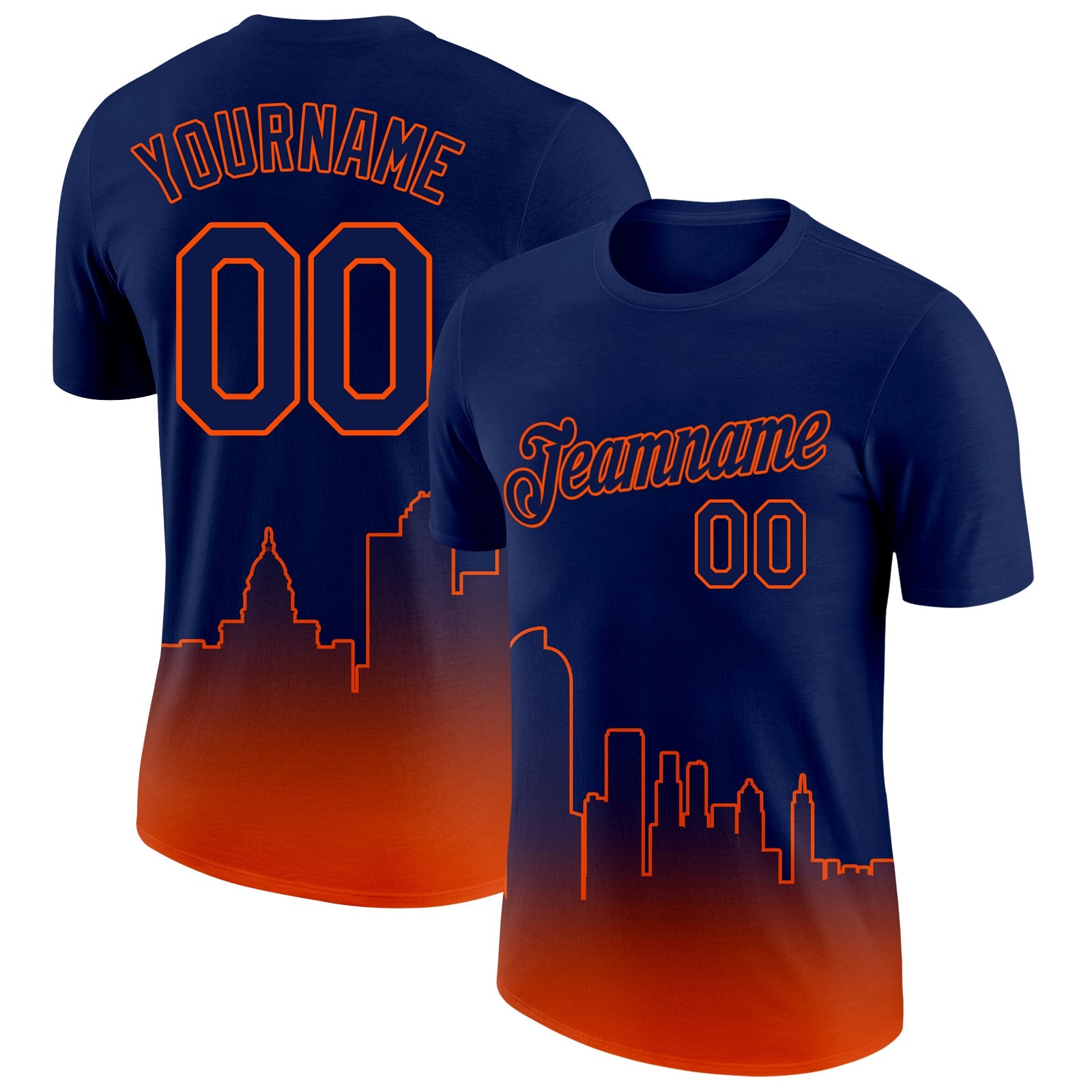 Custom Navy Orange 3D Denver City Edition Fade Fashion Performance T-Shirt