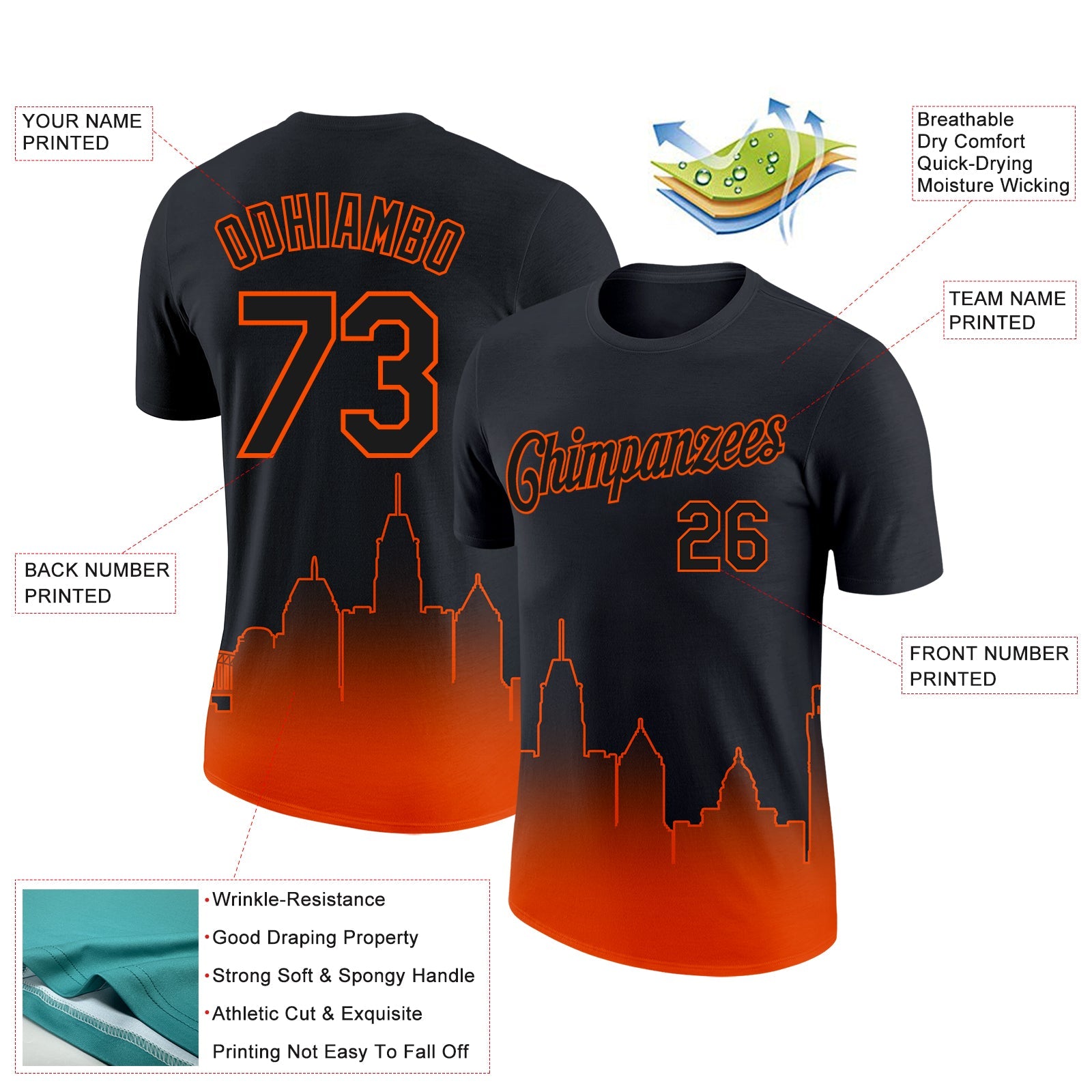 Custom Black Orange 3D Baltimore City Edition Fade Fashion Performance T-Shirt