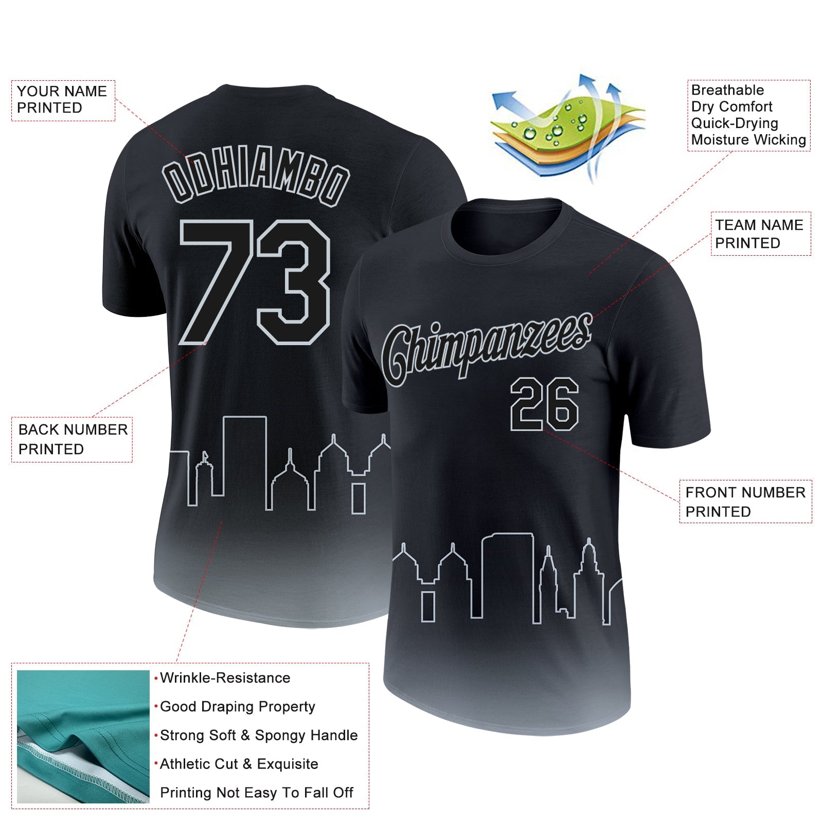 Custom Black Silver 3D Oakland City Edition Fade Fashion Performance T-Shirt