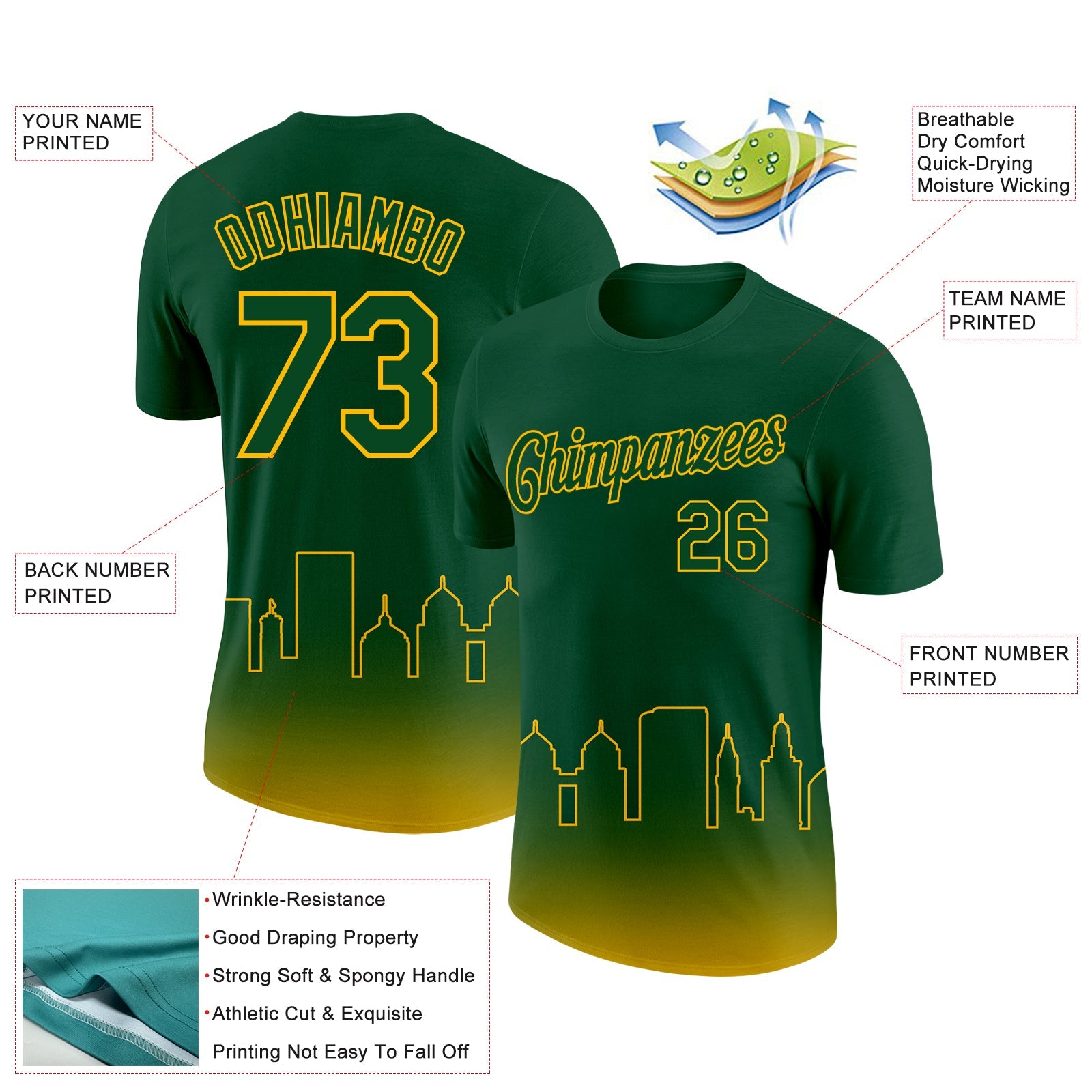 Custom Green Gold 3D Oakland City Edition Fade Fashion Performance T-Shirt