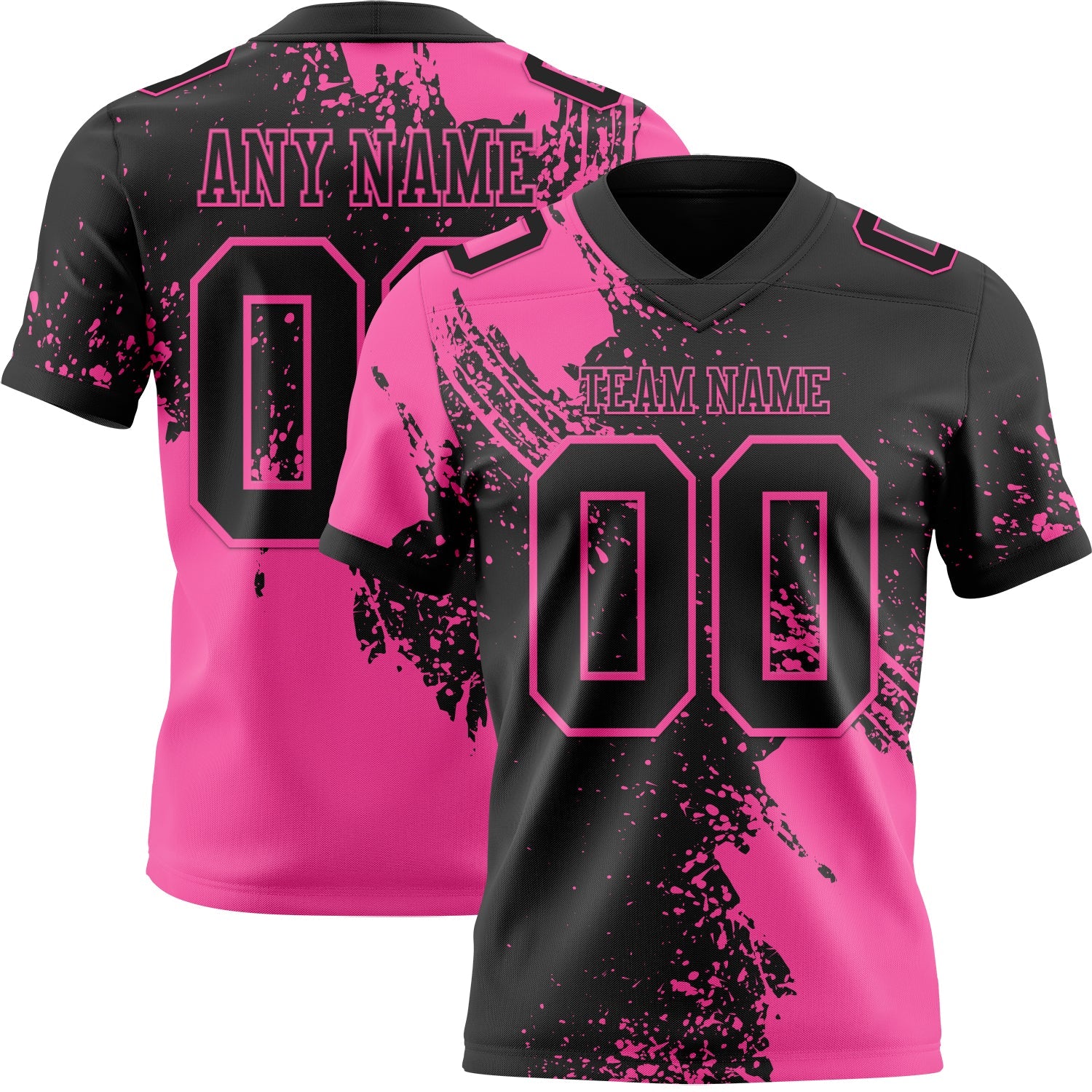 Custom Black Pink 3D Pattern Abstract Brush Stroke Authentic Football Jersey