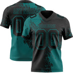 Custom Black Teal 3D Pattern Abstract Brush Stroke Authentic Football Jersey