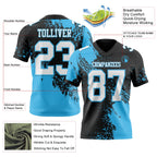 Custom Black White-Sky Blue 3D Pattern Abstract Brush Stroke Authentic Football Jersey