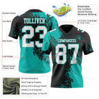 Custom Black White-Aqua 3D Pattern Abstract Brush Stroke Authentic Football Jersey