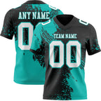 Custom Black White-Aqua 3D Pattern Abstract Brush Stroke Authentic Football Jersey