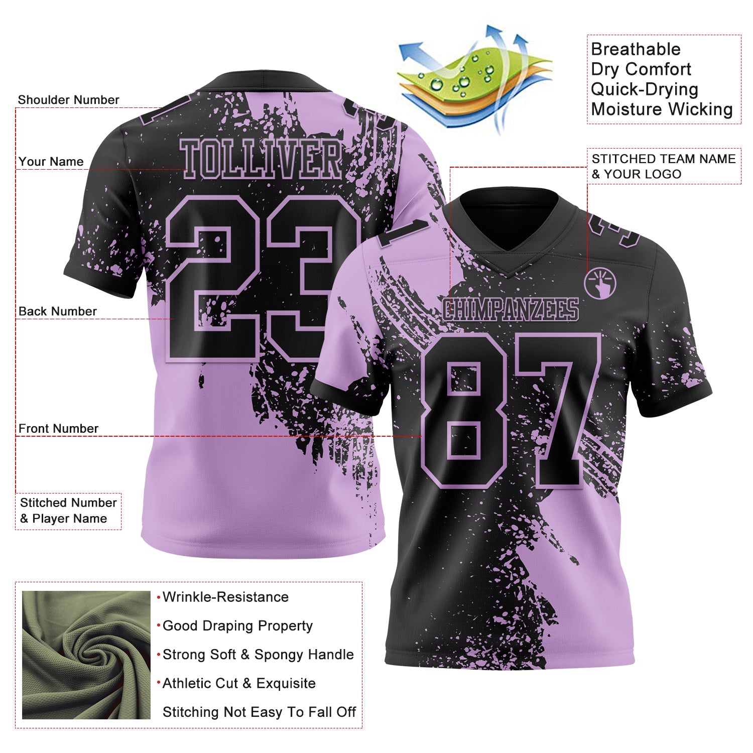 Custom Black Light Purple 3D Pattern Abstract Brush Stroke Authentic Football Jersey