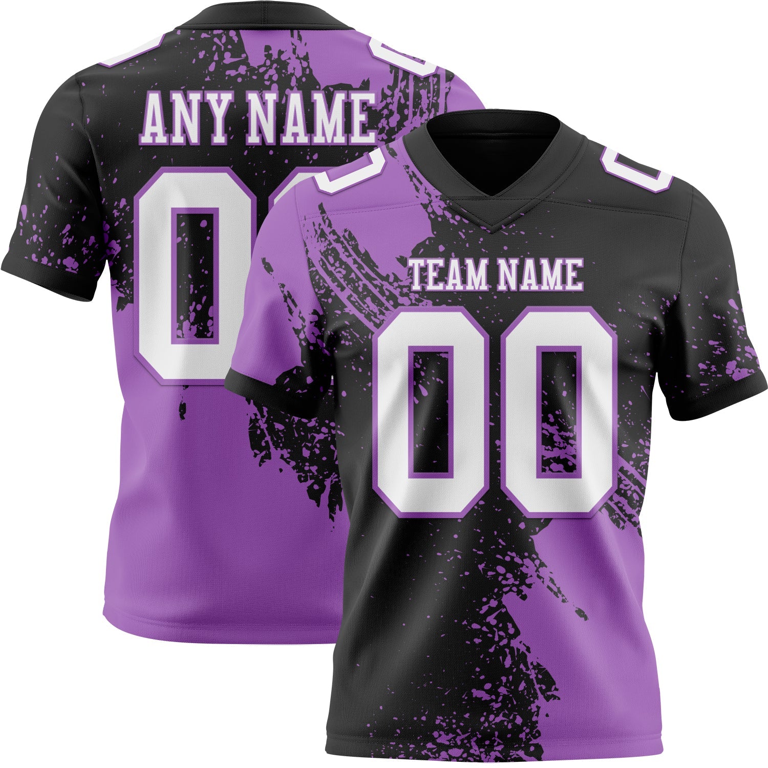 Custom Black White-Medium Purple 3D Pattern Abstract Brush Stroke Authentic Football Jersey