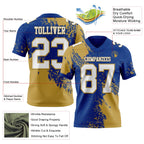 Custom Royal White-Old Gold 3D Pattern Abstract Brush Stroke Authentic Football Jersey