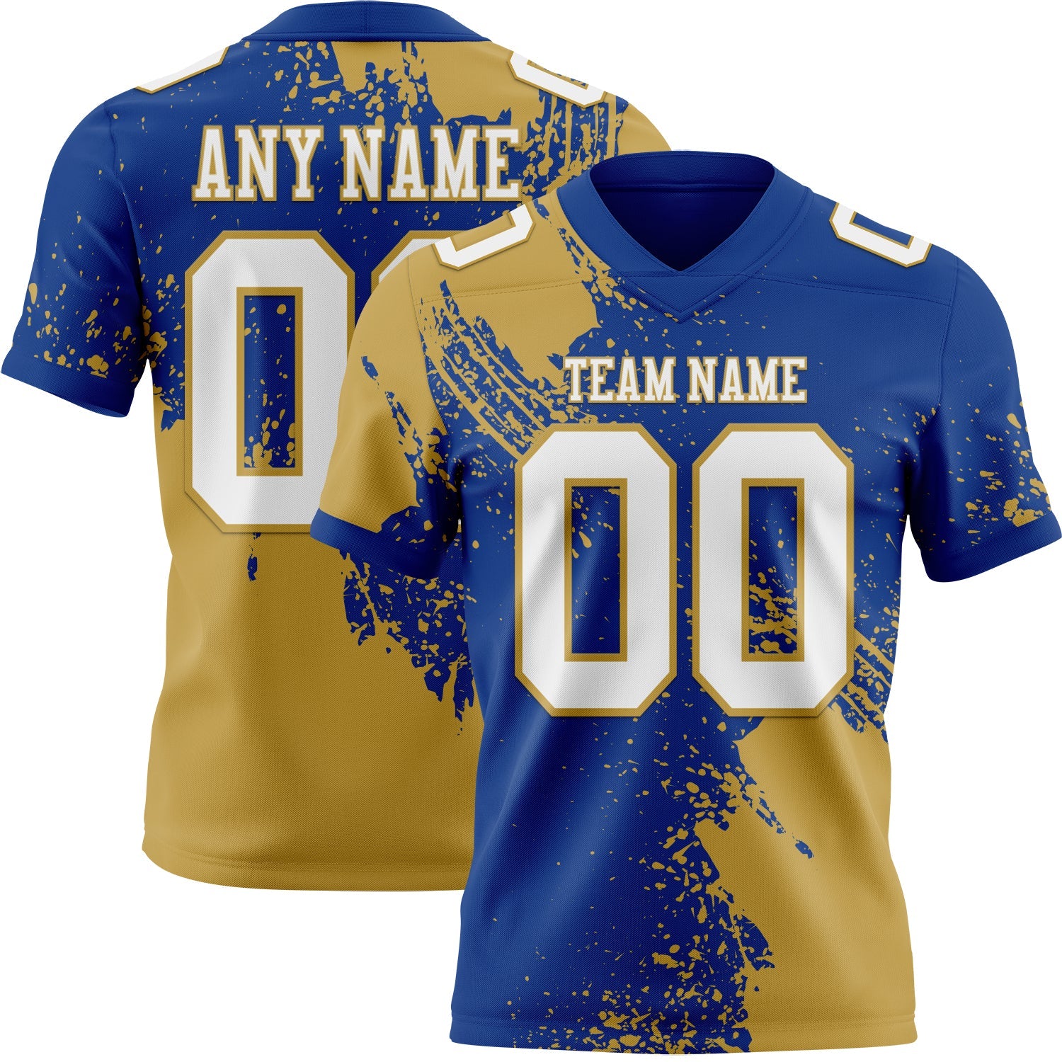 Custom Royal White-Old Gold 3D Pattern Abstract Brush Stroke Authentic Football Jersey