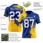 Custom Royal White-Gold 3D Pattern Abstract Brush Stroke Authentic Football Jersey