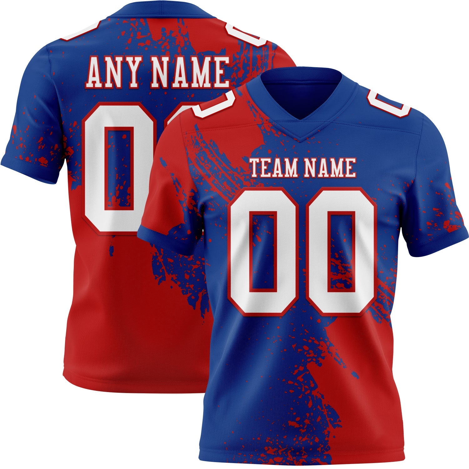 Custom Royal White-Red 3D Pattern Abstract Brush Stroke Authentic Football Jersey