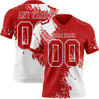 Custom Red White 3D Pattern Abstract Brush Stroke Authentic Football Jersey