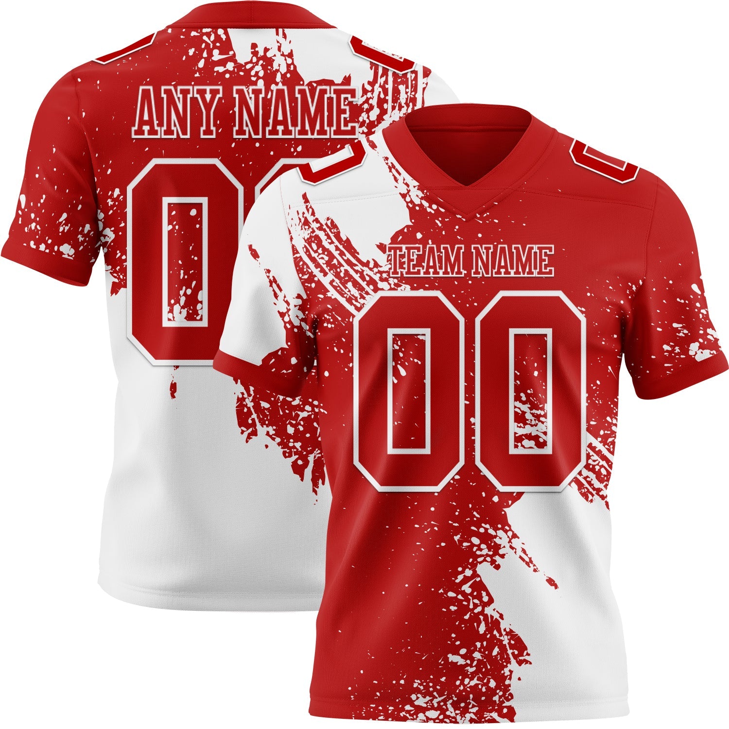 Custom Red White 3D Pattern Abstract Brush Stroke Authentic Football Jersey