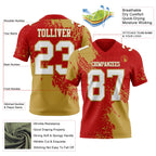 Custom Red White-Old Gold 3D Pattern Abstract Brush Stroke Authentic Football Jersey