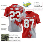 Custom Red White-Gray 3D Pattern Abstract Brush Stroke Authentic Football Jersey