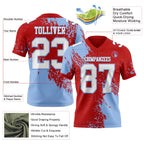 Custom Red White-Light Blue 3D Pattern Abstract Brush Stroke Authentic Football Jersey