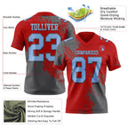 Custom Red Light Blue-Steel Gray 3D Pattern Abstract Brush Stroke Authentic Football Jersey