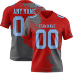 Custom Red Light Blue-Steel Gray 3D Pattern Abstract Brush Stroke Authentic Football Jersey