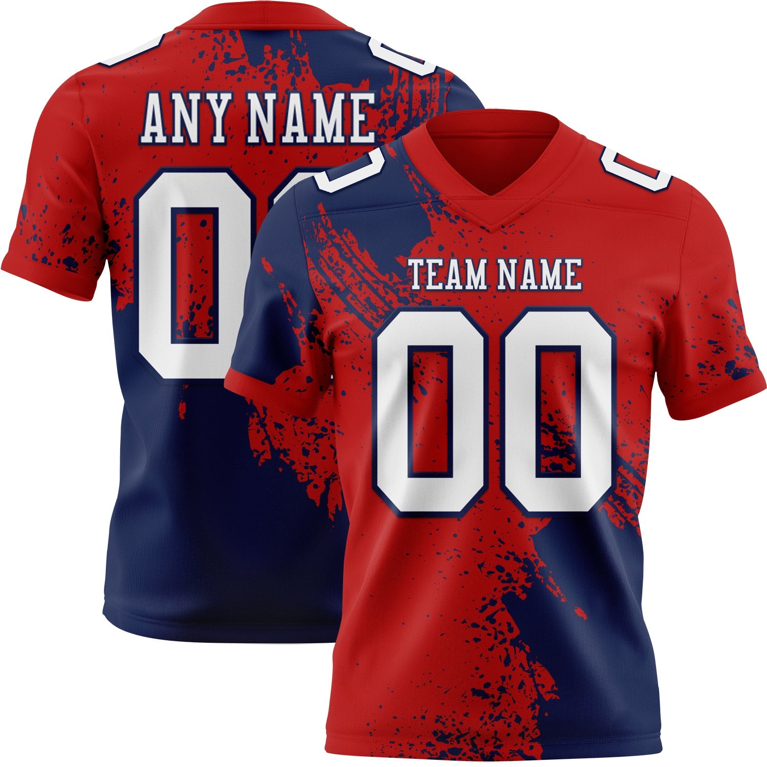 Custom Red White-Navy 3D Pattern Abstract Brush Stroke Authentic Football Jersey