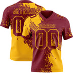 Custom Crimson Gold 3D Pattern Abstract Brush Stroke Authentic Football Jersey